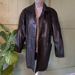 Gorgeous Jacqueline Ferrar Black Leather Trench Coat  - Size Small